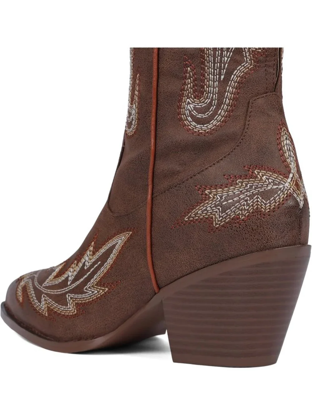 Women's Brown Pointed Toe Side ZIP Embroidered Wide Calf Knee High Western Boots